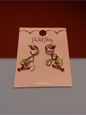 Packed Party Gold-Tone Lobster & Lemon Charm Drop Earrings
